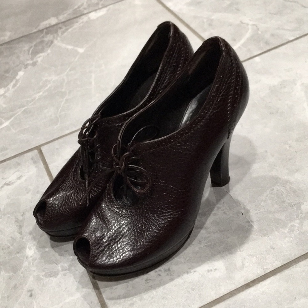 Fendi Dark Brown Peep Toe Heels